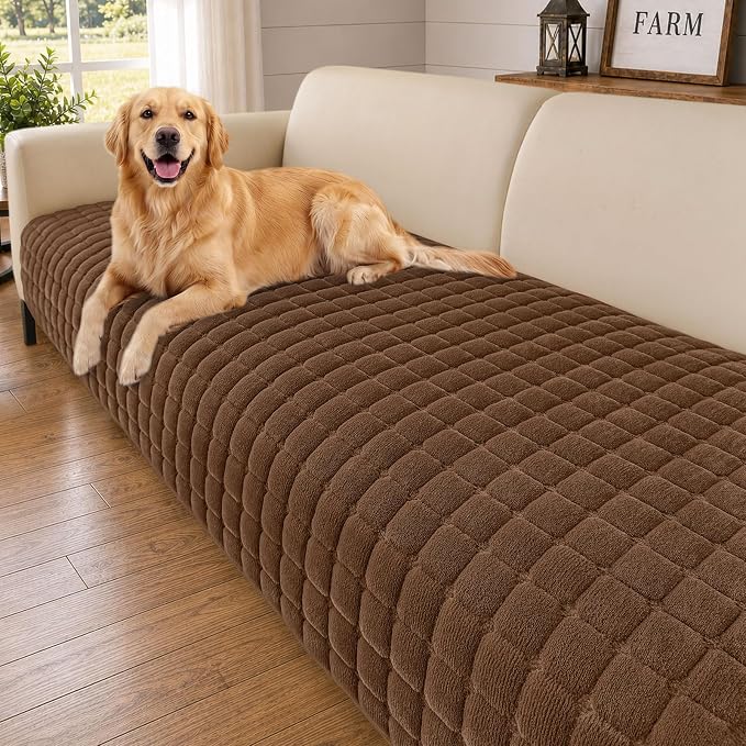 Smiry Velvet Couch Cover for Dogs, Non Slip Soft Sofa Protector for Pets | Washable Sofa Cover for Cats, Cozy Furniture Protector Against Pet Hair, Scratches, Fits Sectional Sofa(Brown, 36"x63") by Smiry
