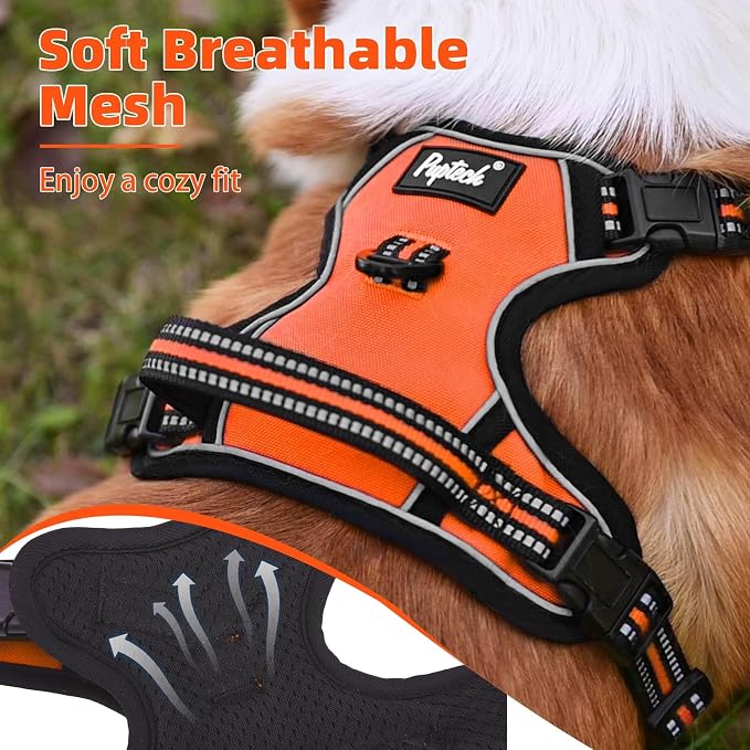 PUPTECK No Pull Dog Harness Medium Sized, Adjustable Reflective Dog Harness with Handle Easy Control, Comfortable Soft Padded Pet Vest Harness for Medium Dogs, Orange M - Image 4
