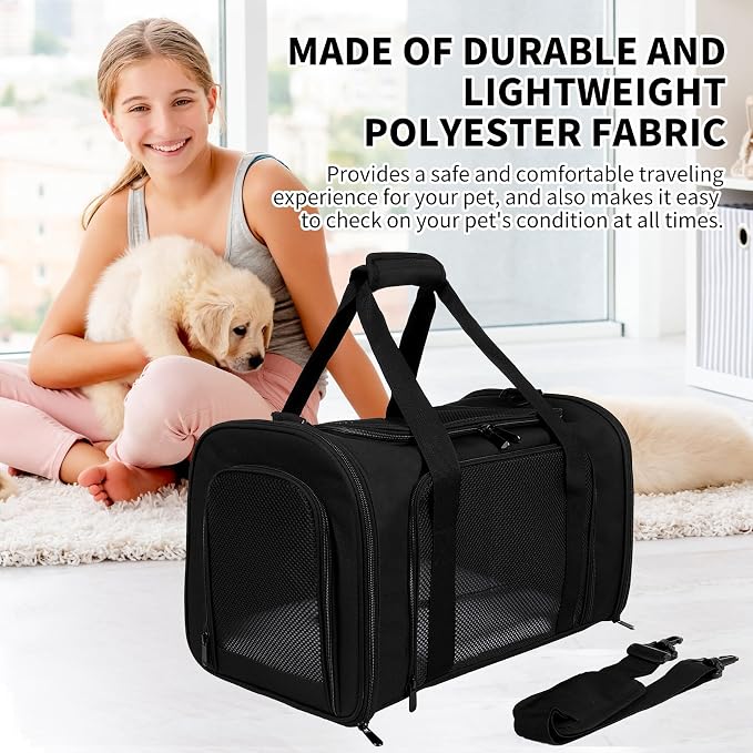Carriers Soft-Sided Pet Carrier for Medium Large Cats Dogs Under 35Lbs,Breathable Mesh Ventilation Design,Airline Approved Cat Carrying Case(X-Large,Black) - Image 8