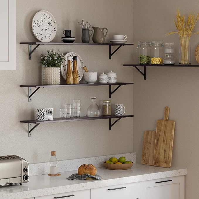 Long Wall Shelves, 55.1Inch Wooden Floating Shelves with Brackets | Extra Large Book Shelf for Wall Set of 2, Wall Mount Storage Ledges Easy Assembly, Max Load 33lbs, Bathroom/Bedroom, Espresso - Image 5