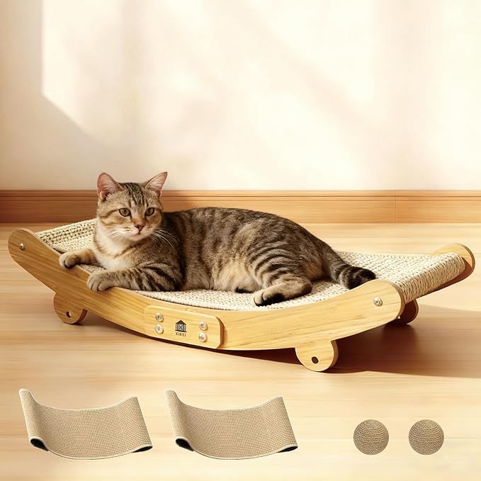 Sisal Cat Scratching Pad, 2 pcs Nartural Sisal Mats, Scratcher Lounge Rocking Beds and Fixed Beds 2-in-1 Cat Hammock by Unknown