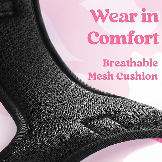 rabbitgoo Dog Harness Medium Sized, Updated Easy On & Off with 3 Buckles | No Pull No Choke, Walking with 2 Clips and Handle, Adjustable Soft Reflective, Rose Pink, Medium - Image 8