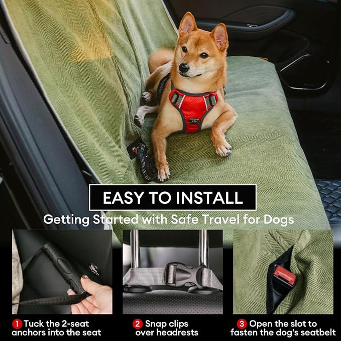 FUNNY FUZZY Dog Car Seat Cover for Back Seat, Back Seat Pet Cover for Dogs Waterproof, Scratchproof Dog Backseat Cover, Non-Slip Bench Car Seat Protector, Universal Fit Most Cars, SUVs, Trucks, Green - Image 4