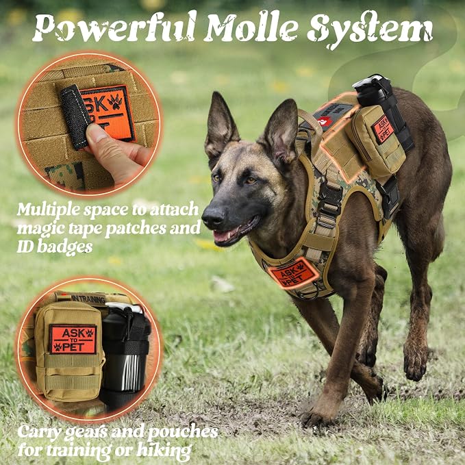 rabbitgoo Tactical Dog Harness for Medium, Heavy Duty Military No Pull Vest | Sturdy Metal Buckles, 5 Adjustments, Molle System, Powerful Pullers for Training, Hunting, Outdoor, Brown Camo, Medium - Image 7