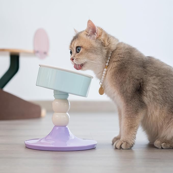 Ceramic Elevated Raised Cat Bowls,3 Heights Adjustable Raised Dog Bowl Stand for Indoor Cats and Small Dogs,15° Tilted Cat Food Feeding Dishes，Adjusts to 4.69", 5.98", 7.28" (Pink & White) - Image 7