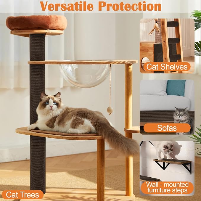 Cat Scratch Furniture Protector - 78.7" x 13.8" Trimmable Self-Adhesive Cats Claws Scratch Pads, DIY Cat Climbing Couch Protector for Scratch Post Cat Tree Replacement Indoor (Brown) - Image 6
