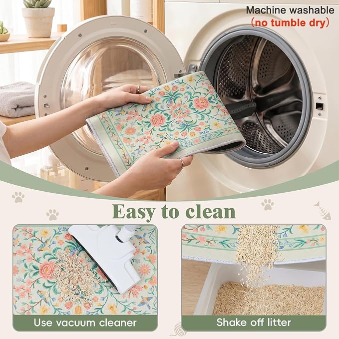 Bienbee Cat Litter Mat, 2PCS 33"x22" Machine Washable Litters Box Mats Non-Slip &Waterproof Cat Litters Trapping Mats Easy to Clean Mat for Litter Box Less Waste Protects Floors Pastel Green L - Image 6