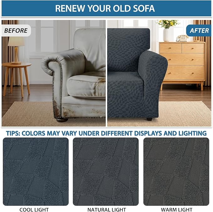 ZNSAYOTX 1 Piece Stretch Chair Cover with Arms (34"-44"), New Plaid Armchair Cover with Elastic Band for Living Room, Ultimate Soft Cozy Washable Chair Slipcover Form Fit Protector, Dark Grey - Image 5