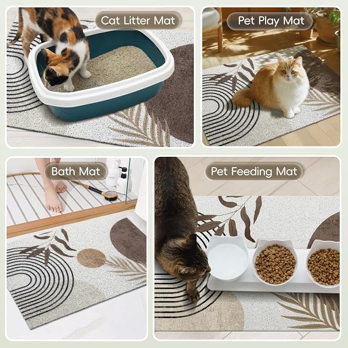 Cat Litter Mat Litter Trapping Mat, 33"x22" Waterproof Urine Proof Litter Box Mat Catcher Mat Non-Slip Washable for Kitty Kitten, Brown - Image 6