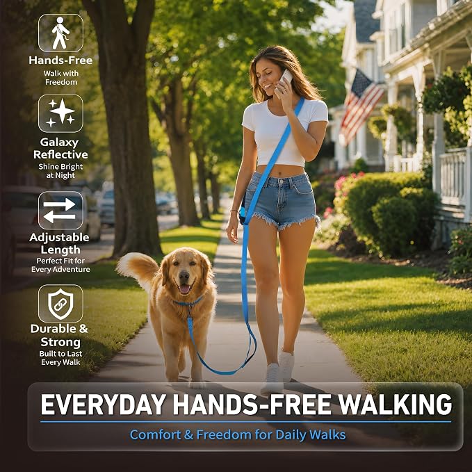 Hands Free Dog Leash,Galaxy Reflective,Crossbody Dog Leash,Blue | Galaxy Reflective • High Visibility • Emergency Control Handle • Heavy-Duty Hardware - Image 2