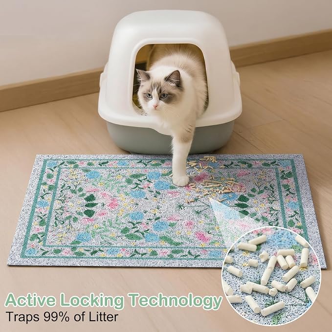 Glittme Cat Litter Mat, 33"x22" Non-Slip Washable Trapping Mat for Cats | Litter Trapping Mat With Thick PVC Coil To Catch Scatter, Soft On Paws And Waterproof Bottom To Protect Floors - Image 2