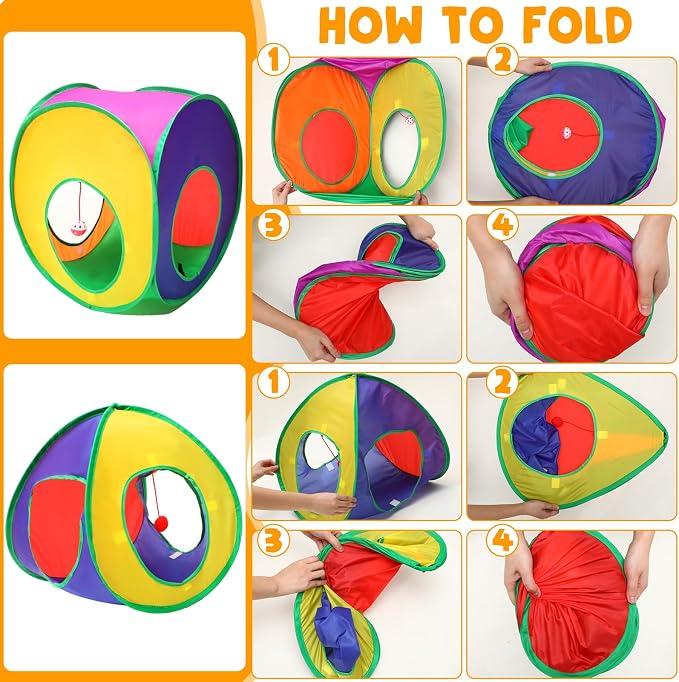 21 Pcs Cat Tunnels for Indoor Set, 3 In1 Collapsible Cat Tunnel Toy with Cube Tent Toys Combo and 20 Pcs Interactive Kitty Toys Feather Toy Fluffy Mouse Crinkle Balls for Kitten Puppy - Image 7