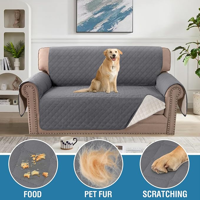 H.VERSAILTEX Loveseat Covers for 2 Cushion Couch Sofa Cover for Dogs 100% Waterproof Furniture Protector Cover with Elastic Straps for Pet Cat(Loveseat, Rocket Gray) - Image 3