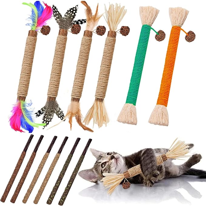 12 Pack Silvervine Cat Chew Sticks - Natural Kitten Toy for Cats by GREMBEB