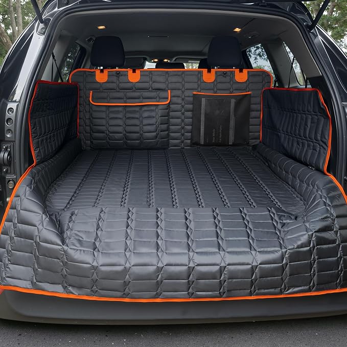 Reliadura SUV Cargo Liner for Dogs, Waterproof Pet Cargo Cover with Bumper Flap Protector, Scrachproof Non-Slip Dog Seat Mat for SUVs, Large Size Cargo Liner Universal Fit (Orange) by Reliadura