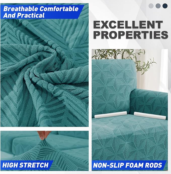 YEMYHOM 1 Piece Stretch Chair Sofa Slipcovers Couch Covers for 1 Seat, Jacquard Armchair Covers with Non-Slip Elastic Bottom, Thickened Furniture Protector for Dogs Pets kids (Small, Peacock Blue） - Image 4
