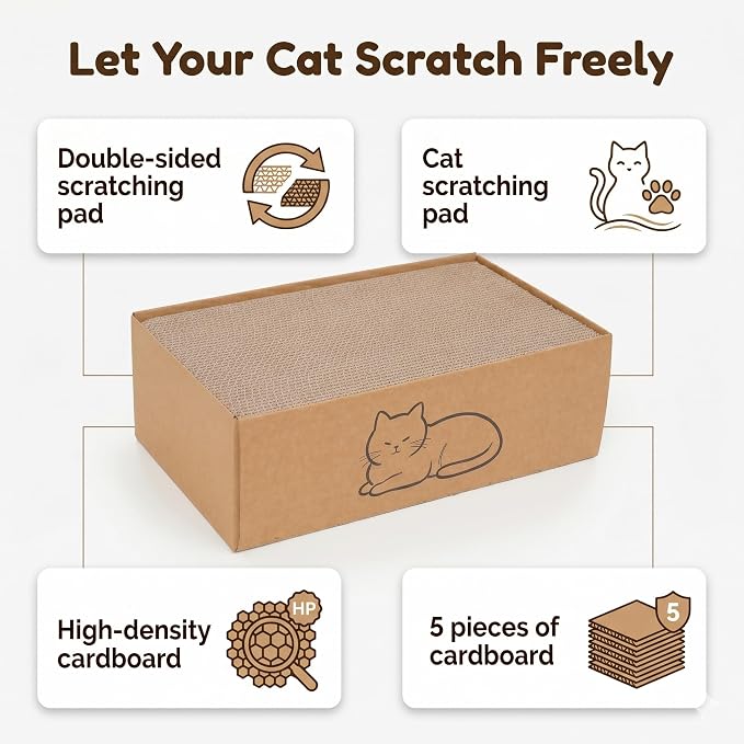 Multi-Use Cat Scratcher, 17.5" Large Cat Scratcher Pad 5 Pcs with Box, Reversible Cardboard Cat Scratcher Lounge for Indoor Cats and Kittens, Post and Furniture Protector - Image 6