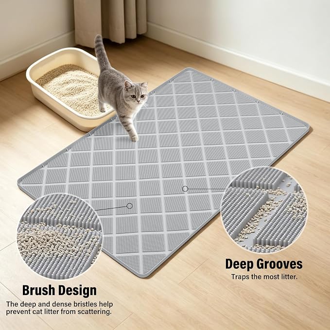 Silicone Cat Litter Mat 34" x 22" Cat Mat for Litter Box with Surface Brush | Extra Large Cat Litter Box Mat for Scatter Control, Non-Slip, Waterproof Cat Litter Mat Litter Trapping Mat with Raised Edge - Image 5