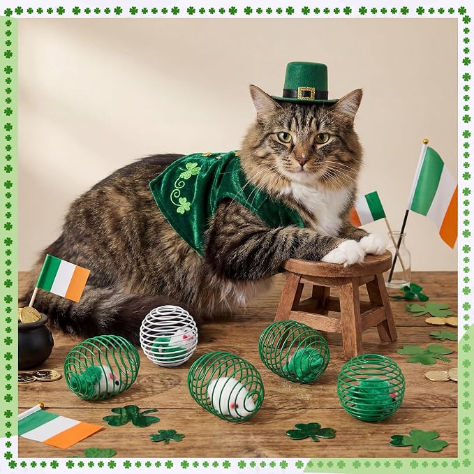 Jecery 5 Pcs Cat Toys Spring,Mouse,Green | Interactive Metal Cat Toy, Stretchable Rolling Ball, for Indoor Cats, Colorful Playful Coils, Kitten Pet Supplies - Image 5