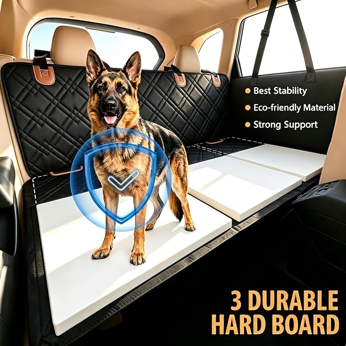 Back Seat Extender for Dogs - Hard Bottom Dog Car Seat Cover for Back Seat Holds 400lbs, Upgraded Waterproof Dog Hammock for Car and SUV, Sturdy Backseat Extender for Dogs (Orange) - Image 3
