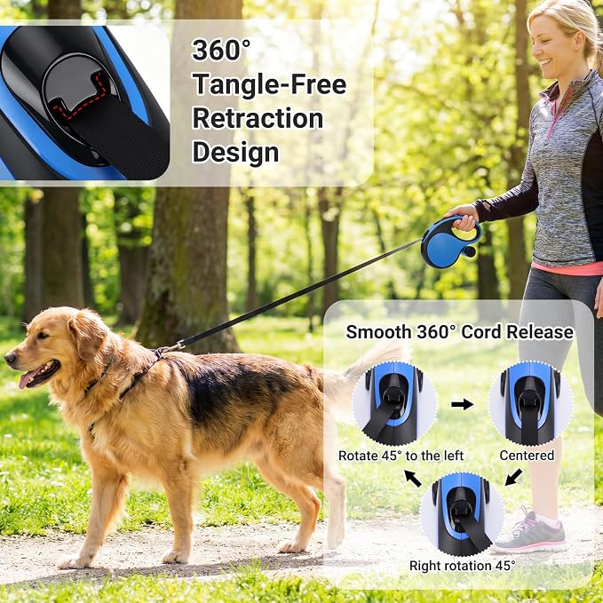 Segarty 26 Ft Retractable Lead for Dogs Weighing 66 lbs - 110 lbs, 8m Heavy-Duty Dog Leash with Poop Bag Holder, Extra Long Lead with Anti-Slip Handle One-Handed Brake Pause Lock for Medium Large Pet - Image 5