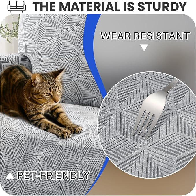YEMYHOM 1 Piece Stretch Couch Covers for 3 Cushion Couch, Jacquard Sofa Cover with Non-Slip Elastic Bottom, Thickened Slipcover Furniture Protector for Dogs Pets (Large, Light Gray) - Image 5