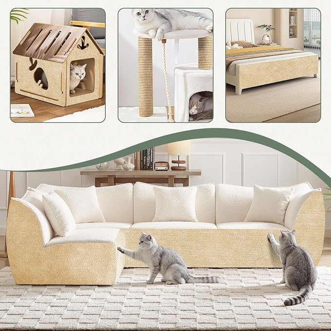 78.7x15.8In Cat Scratch Mat for Couch, Anti Scratch Furniture Protector | Thickened Guard Carpet, Trimmable Cat Climbing Pad Tree Replacement, from Claws for Sofa Corner Door Protector (Khaki) - Image 2