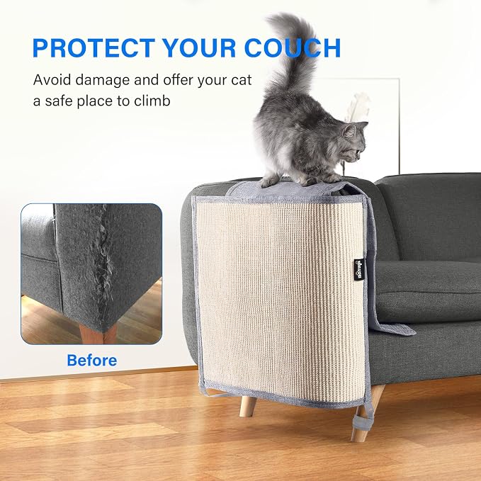 NATUYA Furniture Protectors from Cats - Couch Protector from Cat Claws with Sisal Scratching Pad Anti Cat Scratch Furniture Couch Sofa Corner (Light Gray, Left) - Image 2