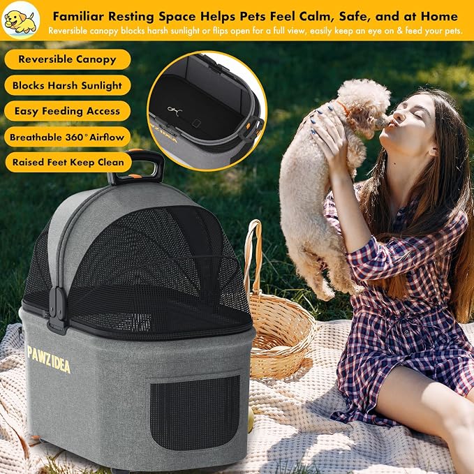 PAWZIDEA Portable Small Dog Crate for Car Travel Up to 33lbs, No-Zip Canopy | Enclosed Dog Car Seat Escape-Proof, Soft-Sided Small Medium Puppy Cats Car Kennel, Foldable Pet Carrier by Seatbelt, Top-Load - Image 6