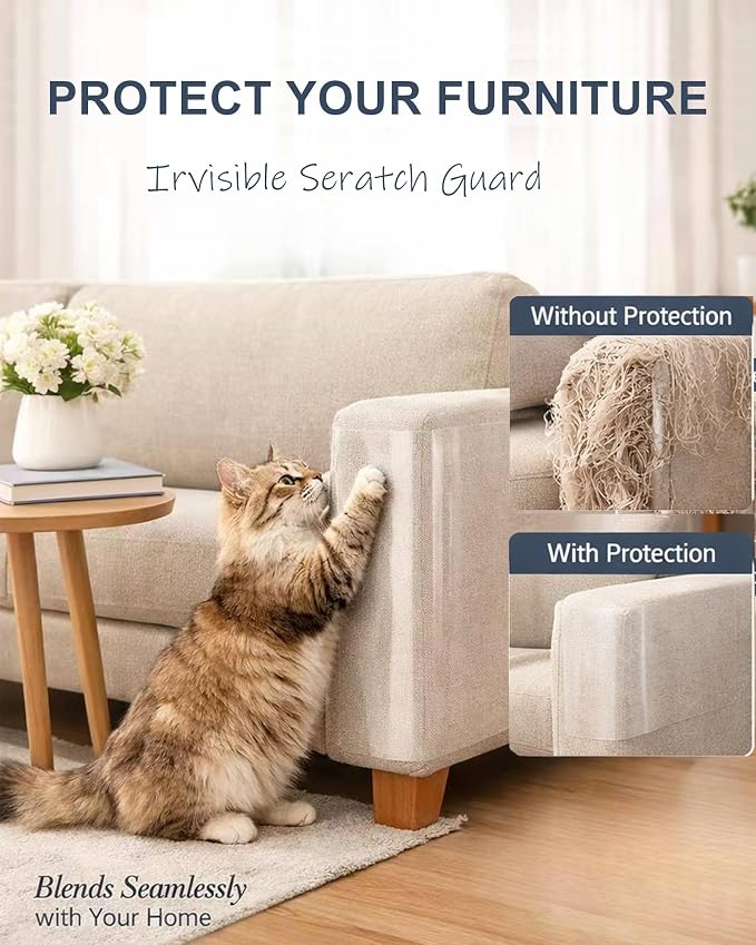 Cat Scratch Furniture Protector (15-Pack), Extra Coverage Clear Anti-Scratch Protector Sheets for Cats, Self-Adhesive Couch & Furniture Protector, No Residue, Cuttable Guards for Sofa, Door & Wall - Image 4