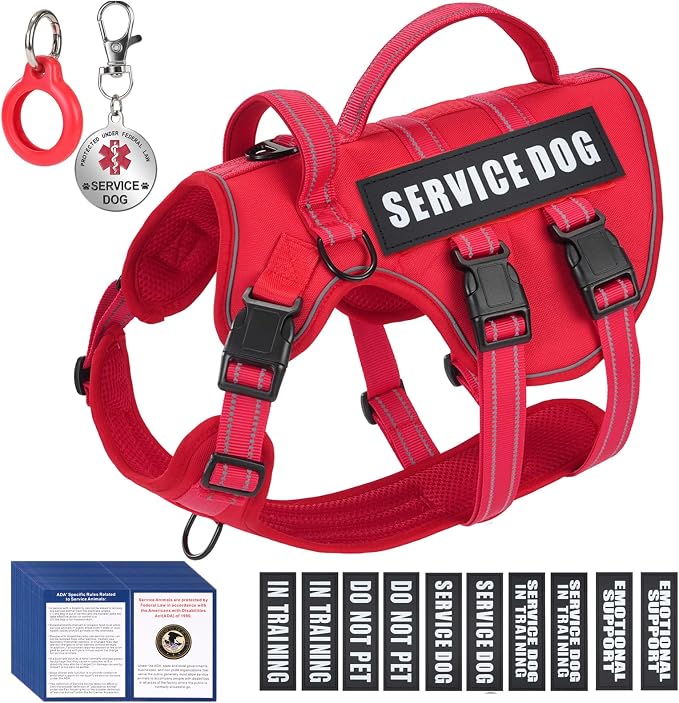 Service Dog Harness + ID Tag 50 ADA Information Cards - No Pull Dog Vest 10 PCS Removable Patches - Reflective Emotional Support Animal Vest for Large Dogs - Adjustable Breathable ESA Training Vest by Unknown