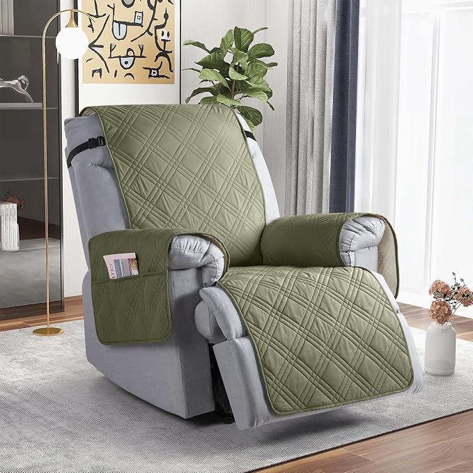 TAOCOCO Waterproof Recliner Chair Covers 30 Inch Wide, Oversized Recliner Covers for Recliner Chair with Pocket, Recliner Slipcovers with Straps Furniture Protector for Kids Pets (30'', Green) - Image 8