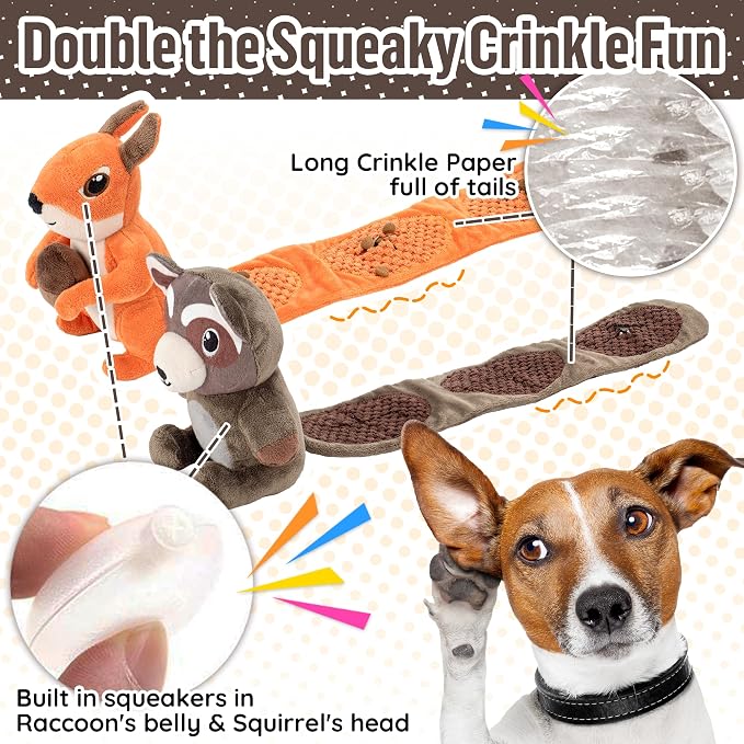 LECHONG 2-Pack Plush Squeaky Dog Toys, 23-Inch Snuffle Puzzle Tug of War Toy with Roll-Up Treat-Hiding Crinkle Tail, Enrichment Toys for Small & Medium Dogs to Relieve Boredom & Mental Stimulation - Image 3