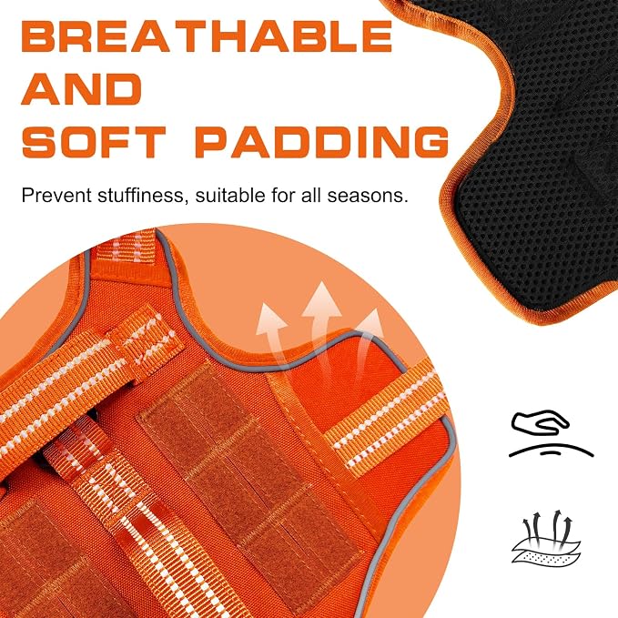Dog Harness for Large Dogs, No Pull Tactical Vest with Front Clips | Easy Contrl Handle, Breathable Soft Padded, Adjustable, Reflective, Heavy Duty, Easy Take On & Off, Orange Large - Image 7