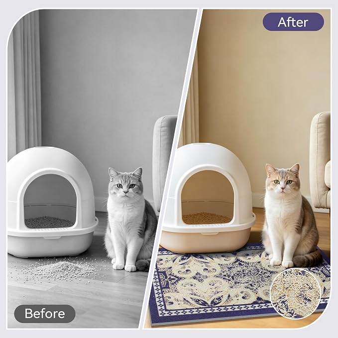 Cat Litter Mat, 24"x15" High-Density PVC Cat Litters Trapping Mat, Waterproof & Non-Slip Backing, Litter Box Catcher, Soft on Kitty Paws, Easy Washable Pet Supplies Blue - Image 5