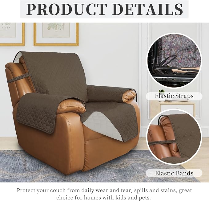 ISSUNTEX Double Protection 100% Waterproof Recliner Covers for Living Room, Reversible Furniture Protector Recliner Couch Sofa Slipcover for Dogs, Pets, Kids (Oversized Recliner, Camel/Ivory) - Image 5