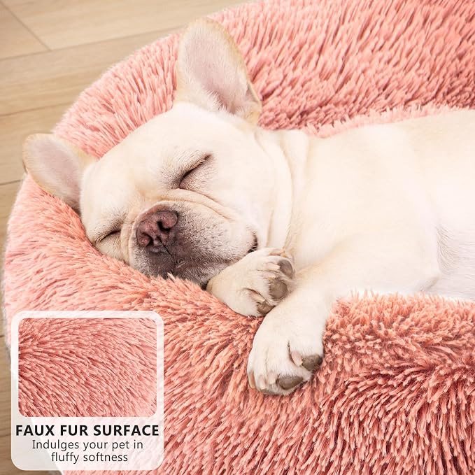 MIXJOY Orthopedic Dog Bed Comfortable Donut Cuddler Round Pet Beds Ultra Soft Washable Dog and Cat Cushion (20''/23''/30'') (23'', Pink) - Image 3