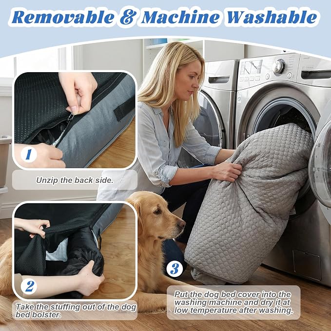 GGIB Cooling Dog Bed Mat with Bolster Pillow Washable Dog Couch Cover Breathable Summer Pet Couch Bed Protector Indoor(Medium, Cooling Grey) - Image 5