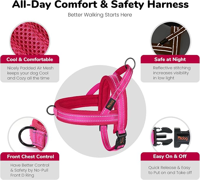 No Pull Dog Harness for Small Dogs, Breathable Mesh Padded,Hot Pink,S | Quick Fit, Easy On and Off, Lightweight, Reflective Vest Harness for Night Safty, Easy for Walking and Training, Chest 18-22" - Image 6