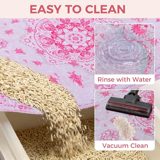 Homimp Cat Litter Mat, Litter Trapping Mat 2 Pack, Contains Mess from Box, Protects Floors,Urine Waterproof,Non-slip,Less Waste Cat Litter Box Mat,Soft on Kitty’s Paws,Washable,Absorbent,Pink 24"X36" - Image 4