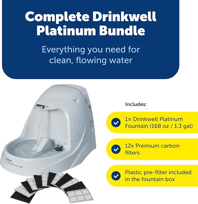 PetSafe Drinkwell Platinum Cat Fountain, Includes 12 Carbon Filters | 168 Oz Capacity, Falling Stream Encourages Drinking, Adjustable Flow, Top-Shelf Dishwasher Safe, 12 Filters Included - Image 2