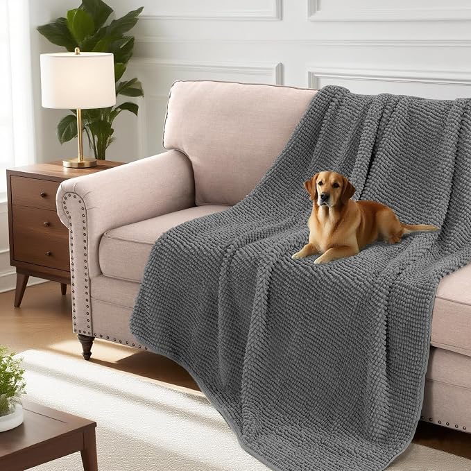 H.VERSAILTEX Plush Chenille Couch Cover for Dogs Pets Blanket for Bed Anti-Slip Soft and Durable Furniture Protector for Small Medium Large Cats Washable (52" x 82", Grey) - Image 3