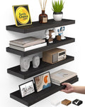 BAYKA Black Floating Shelves 15.7in, Set of 4, Wall Mount Rustic Wood Shelf | Easy Install, 22lbs Max Load, Hidden Bracket, Hanging Shelf for Books/Storage/Room Decor, Multi-Wall Compatible by Bayka