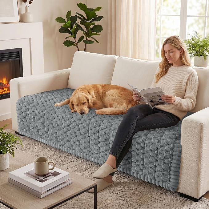 Smiry Non Slip Couch Covers for Dogs, Scratch Resistant Pet Sofa Protector | Machine Washable Soft Fuzzy Thick Furniture Cover for Sofa Loveseat Sectional Large Dogs, Grey, 43" x 82.7" - Image 5