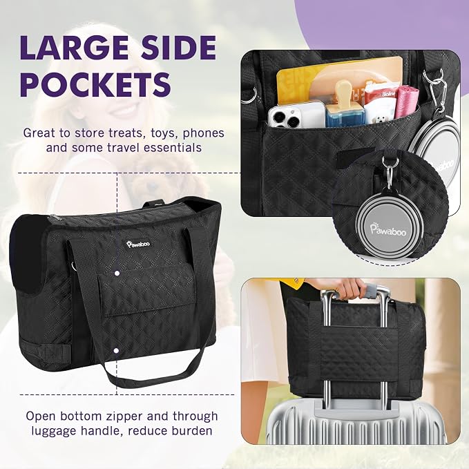 Pawaboo Dog Purse Carrier for Small Dogs with Pocket,Up to 11Lbs | Lightweight & Portable Dog Tote Bag Carrier Purses,Soft Sided Design,Front Pocket for Storage Travel Shopping Black - Image 4