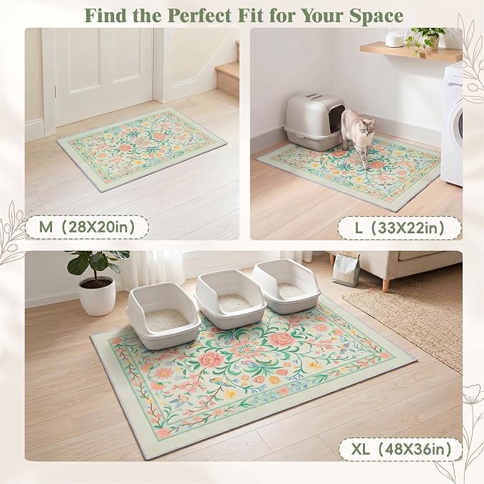 Bienbee Cat Litter Mat, 2PCS 33"x22" Machine Washable Litters Box Mats Non-Slip &Waterproof Cat Litters Trapping Mats Easy to Clean Mat for Litter Box Less Waste Protects Floors Pastel Green L - Image 7