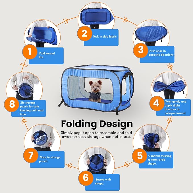 Beatrice Home Fashions Portable, Collapsible, Pop Up Kennel Travel Cat and Dog Crate, 32.5" L x 19.5" W x 19.5" H, Blue (Pack of 12) - Image 5