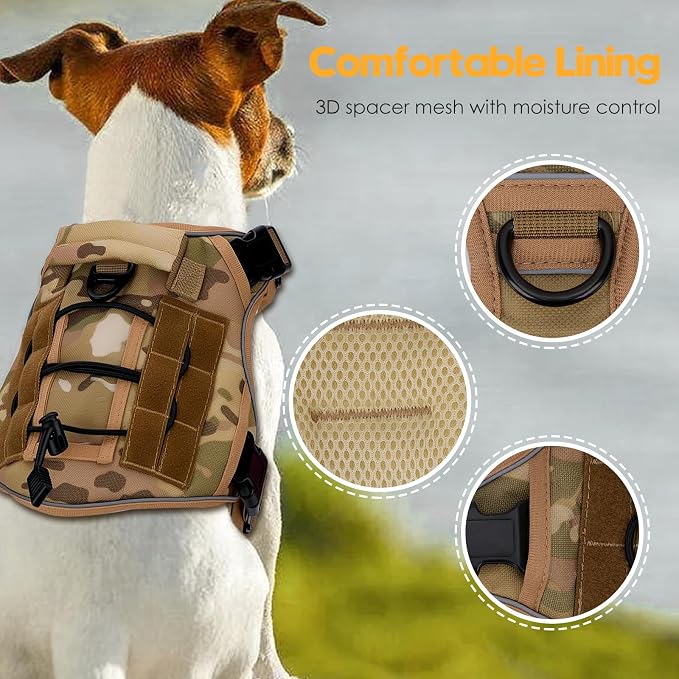 Heavy-Duty Tactical Dog Harness for Large Dogs, No Pull Adjustable Reflective Pet Vest with Molle System, K9 Military-Grade Control for Service Training, Outdoor & 10+ Breeds, Desert Camo, Small - Image 2