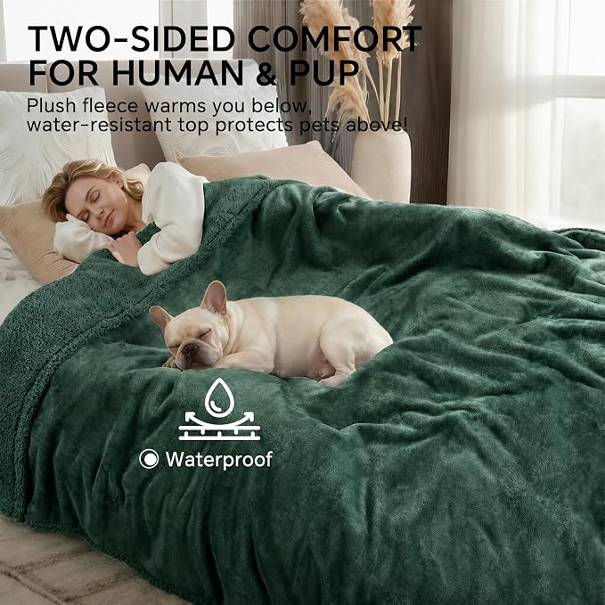 Luciphia Waterproof Blanket for Large Dog, Reversible Sherpa Couch Cover | waterproof pet blanket sherpa fleece reversible couch cover bed protector car from spills scratches, Dark Green 65" x 57" - Image 5