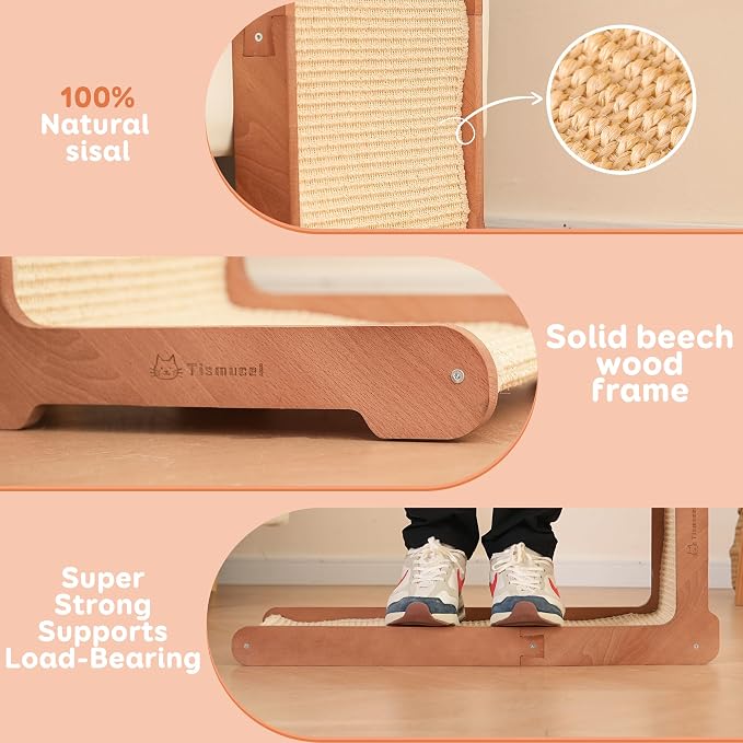 Sisal Cat Scratcher for Indoor Cats, Beechwood Base, Natural Sisal Woven Scratch Pad, Durable Scratching Post, Furniture Protector (L1) - Image 6
